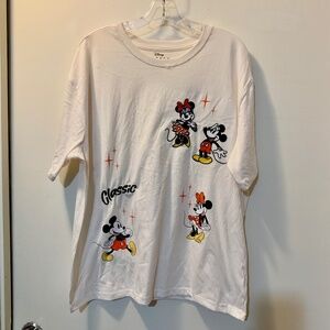 Disney Mickey & Minnie Mouse Cream T Shirts Embroidered Front & Back - NWT